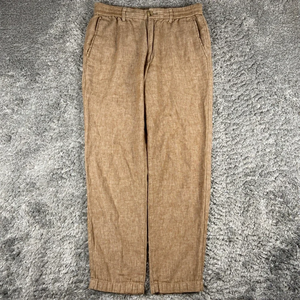 Banana Republic Mason Athletic Tapered Pant Mens 31 Brown Linen Cotton Trousers